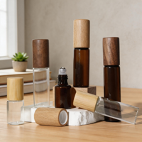 Flacons de parfum en verre multicolores avec bouchons en bois – Bouteilles roll-on portables rechargeables pour sac à main et voyage
