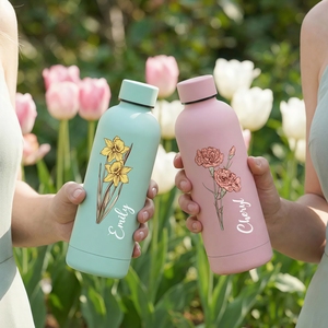 Borraccia Termica Personalizzata con Fiore di Nascita, Bicchiere Isolato con Nome, Bomboniere per Damigelle, Regalo di Compleanno per Sorella - Product Image 2