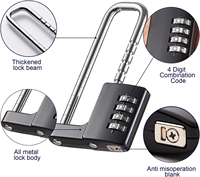 Serrure d'armoire, cadenas à combinaison, code de verrouillage de casier de gymnastique en acier inoxydable longue serrure à manille réglable