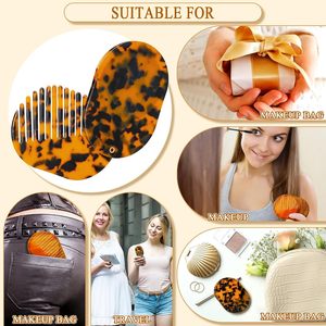 Mini miroir de maquillage portable pliable et épaissi, deux-en-un, antistatique, élégant, vintage, avec brosse et peigne à cheveux en acétate - Product Image 6