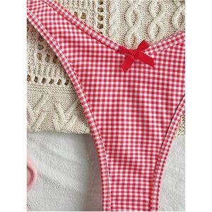 FOXA Women's 2 Piece Gingham <b>Bikini</b> <b>Set</b> Plaid Bow <b>Triangle</b> Swimwear Checkered Bathing Suit Coquette Style - Product Image 4