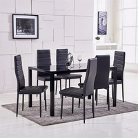 Mesa de Comedor Escandinava con Cubierta de Vidrio Templado Negro y Estructura Metálica, Duradera y Ecológica para Hoteles y Salas de Estar