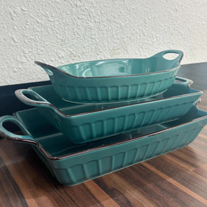 Family Life 3-Piece Fluted <b>Bakeware</b> <b>Set</b> Red Ceramic Oven Safe Baking Dishes for Home Cooking and Gifting - Product Image 3