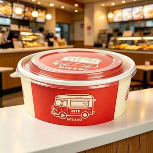 Bol à salade rond en papier kraft jetable avec couvercle, résistant à la graisse, pour emporter, conteneur pour la restauration rapide, logo personnalisé acceptable - Product Image 5