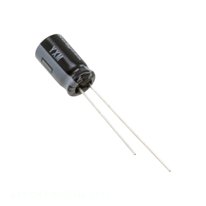 Condensador de Canal de Fabricante, Aluminio, 33uF, 20%, 63V, Radial, TH, Orificio Pasante, 63YXM33MEFR6.3X11, 33 uF - Product Image 1