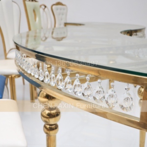 Khách sạn sang trọng Đồ nội thất vòng centre de Glass bàn ăn vàng thép không gỉ ghế và đám cưới S bảng cho các sự kiện bên - Product Image 5