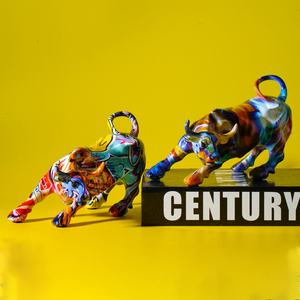 Adorno de <span class=keywords><strong>Toro</strong></span> de Wall Street Colorido con Impresión por Transferencia de Agua, de Resina Artesanal, Estilo Europeo, para Decoración del Hogar y Sala de Estar, Transfronterizo y Creativo - Product Image 4