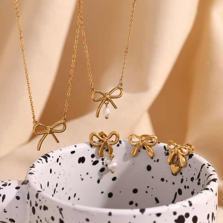 2024 Trend Bow Jewelry Set - 18k Gold Plated Pearl Necklaces