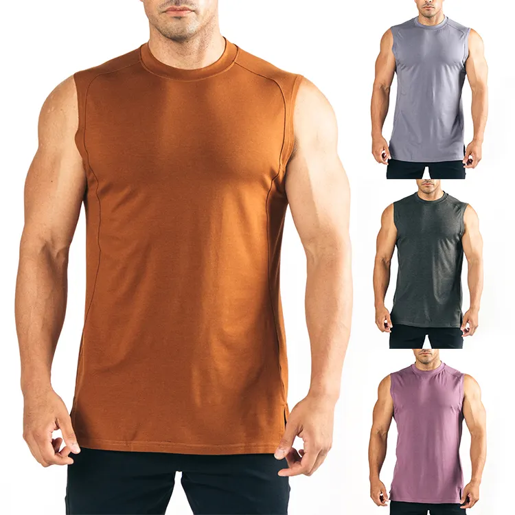 Men's Bodybuilding Muscle Sportswear Sweat Wicking Compression Drop Arm T Shirts Active Running Sleeveless Tank Top
