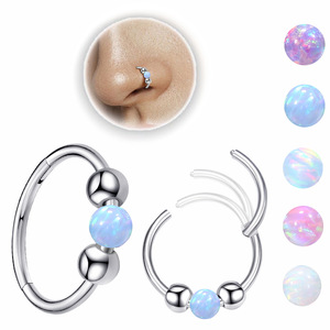 Anneau à billes en titane F136 avec boule d'opale synthétique |   Anneau de piercing hypoallergénique pour le septum nasal et le cartilage, pour hommes et femmes - Product Image 1