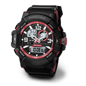 PINDOWS Factory Men's Chronograph Analog Waterproof Silicone Rubber Strap Simple Lifestyle Custom Dial Wrist Digital Watch