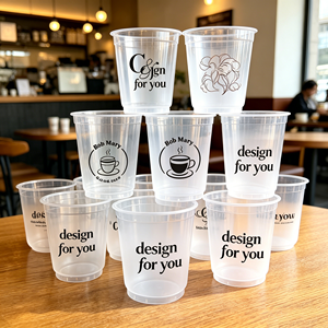 Gobelets en PET transparents pour smoothies et bubble tea, avec logo personnalisé, 8/10/12/14/16 oz, pour boissons froides, gobelets en plastique jetables pour café avec couvercles - Product Image 1