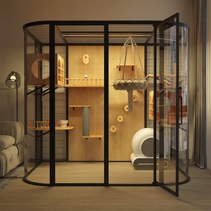 Villa de Lujo Moderna para Gatos con Cristal Panorámico, Estructura de Madera Maciza y Hierro, Catio Interior con Rascador, Pre-Ensamblada, Impermeable y Ecológica - Product Image 1