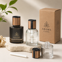 Diffuseur d'arômes pour voiture en verre rond de 120 ml en stock avec pulvérisateur à pompe et bâtonnets en coton non inflammables, flacon de parfum