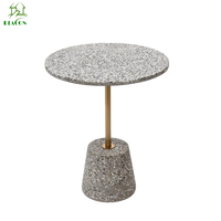 En stock, table d'appoint ronde en pierre terrazzo, design minimaliste moderne et luxueux, métal vintage, pour chambre à coucher, salon
