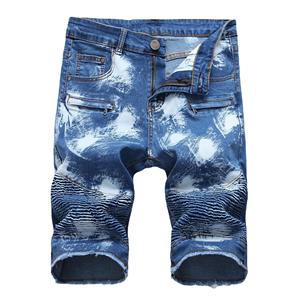Nuevos <span class=keywords><strong>pantalones</strong></span> <span class=keywords><strong>cortos</strong></span> de mezclilla para hombre, <span class=keywords><strong>pantalones</strong></span> <span class=keywords><strong>cortos</strong></span> de mezclilla arrugados con cremallera para motocicleta, <span class=keywords><strong>pantalones</strong></span> elásticos informales geniales de longitud media, <span class=keywords><strong>Pantalones</strong></span> vaqueros de cinco cuartos - Product Image 5