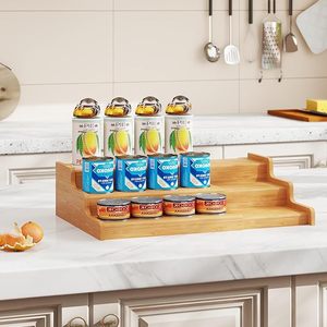 Bamboo Storage Rack 3 Tier Multi Function Kitchen Organizer For Spices And Sundries <b>Desktop</b> <b>Shelf</b> - Product Image 1