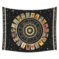 Tapisserie murale en polyester avec motif de tarot noir étoilé et zodiaque, décoration murale, impression HD, résistante à la décoloration, vente en gros