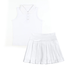 Personalizado pequeño blanco sólido sin mangas de impresión trajes niños al por mayor niña yoga falda niño ropa conjunto - Product Image 1