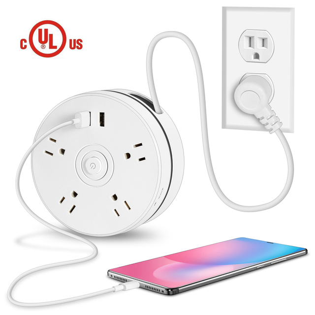 Braided Power Strip/6ft Extension Cord Retractable Power Strip Surge Protector Portable Travel Power Strip