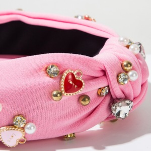 Linda banda de pelo barroco amor corazón con perla de diamantes de imitación esmalte Rosa Bowknot compromiso boda Dí<span class=keywords><strong>a</strong></span> de San Valentín dulce diademas - Product Image 5