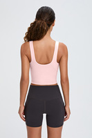 Brassière de yoga pour femme, bretelles non réglables, design en U, maintien léger, séchage rapide, motif uni, nylon/polyuréthane