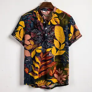 Summer Mens Leaves Elegant Floral Social Hawaiian Short Sleeve Casual Shirt Printing Vacation Style Harajuku Camisa