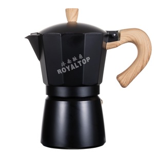 Envío rápido, <span class=keywords><strong>cafetera</strong></span> de estufa <span class=keywords><strong>italiana</strong></span> de aluminio negro de 3 <span class=keywords><strong>tazas</strong></span>, olla Moka de Color personalizado con logotipo serigrafiado - Product Image 1