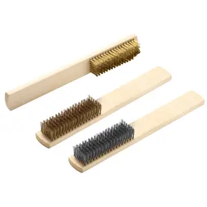 Wooden Handle Brass Plated Brush Steel Brush Bungee Grill Metal Rust Removal Cleaning Iron Stainless Steel Wire Brush