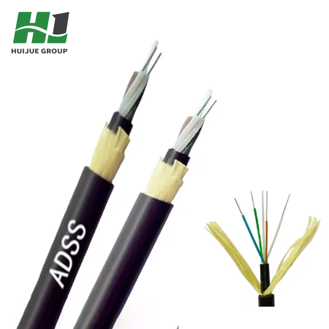 HJ ADSS Fiber Optic Cable G652D Single Mode 24/144 Core Aramid Yarn for Aerial Power Transmission Lines up to 220kV