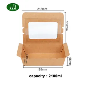 VVG Eco Friendly Biodegradable Disposable Brown Kraft Take Out Food Box Paper Container With Window