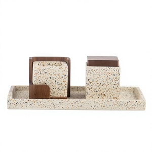 Brûleur d'encens religieux en terrazzo Marbleresein, ensemble indien Mubkhar, bois d'anis étoilé, bois de santal, plateau personnalisé - Product Image 1