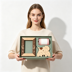 Modern Wooden <b>Gift</b> Set with Picture Frame Elephant Desktop Ornaments & <b>Pink</b> Scented Candles for Corporate Anniversary - Product Image 1