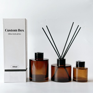 Tùy chỉnh 50ml 100ml 150ml 200ml hổ phách sậy khuếch tán chai thủy tinh trong suốt hương liệu sậy khuếch tán chai thiết lập với hộp - Product Image 1