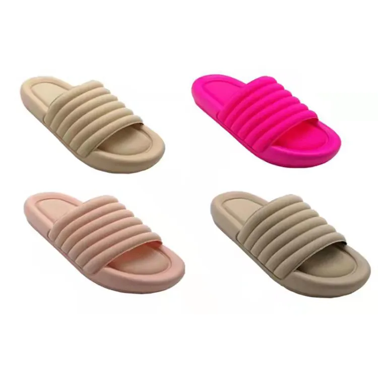 Tissu antidérapant pour femmes, sandales à rayures en mousse à mémoire de forme, doux et confortable, pantoufles de es Oem, 2021