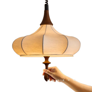 Vintage Style Wabi Sabi Pendant <b>Light</b> Faux Silk Solid Wood Japanese Retro <b>LED</b> E27 Oval Home Lighting - Product Image 5
