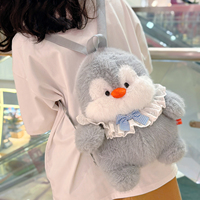 Sac à dos pingouin gris clair personnalisé, sac en peluche doux, animal en peluche mignon, compagnon de voyage, compagnon câlin, mini cadeau pour adolescents et adultes
