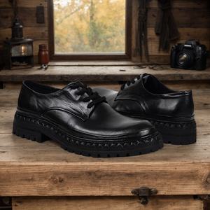 Goodyear, zapatos <span class=keywords><strong>Derby</strong></span> de cuero genuino hechos a mano para hombre, piel de vaca de grado superior, botas Chelsea ligeras directas de fábrica, plataforma duradera - Product Image 4