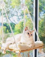 QbellPet Lit pour animaux de compagnie durable et écologique, hamac latéral en bois de luxe pour l'hiver avec des ventouses puissantes, cordes suspendues, fait à la main pour les chats