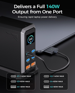 Station de charge USB GaN³ 240W, <span class=keywords><strong>chargeur</strong></span> rapide <span class=keywords><strong>6</strong></span> ports (4 USB-C + 2 USB-A) avec affichage numérique, concentrateur de charge de bureau PD 140W/65W - Product Image 3