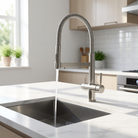 Robinet de cuisine extractible 4 voies en nickel brossé avec bec à ressort, mitigeur d'évier de style commercial à double poignée