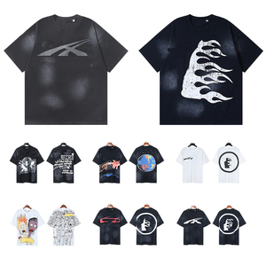 T-shirt da uomo di alta qualità in cotone pesante 100% con stampa graffiti Hot Brick e strass, modello <span class=keywords><strong>Hell</strong></span>/stars retrò, vestibilità ampia - Product Image 1