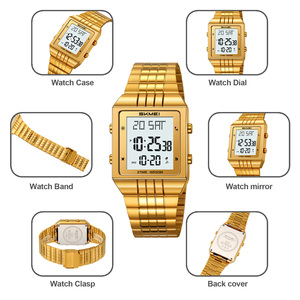 SKMEI 2335 Montre Ultra Fine en Acier Carrée Dorée Personnalisée pour Homme et <span class=keywords><strong>Femme</strong></span>, Montre Cadeau Numérique Étanche avec Chronographe - Product Image 3