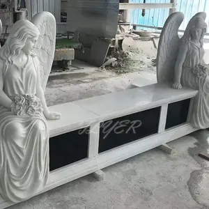 Cemetery Angel Heart Monument Hand Carving White Marble Weeping Angel Headstone Tombstone