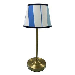 Brass <b>Table</b> Lamp With Blue White Striped Shade Warm White <b>LED</b> <b>Light</b> For Bedroom 3500K 25000hrs Lifespan - Product Image 1