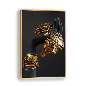 Mano <span class=keywords><strong>de</strong></span> <span class=keywords><strong>mujer</strong></span> negra enmarcada con joyería <span class=keywords><strong>de</strong></span> plata y oro, imágenes artísticas <span class=keywords><strong>de</strong></span> pared e impresiones, pintura en lienzo <span class=keywords><strong>para</strong></span> la decoración del dormitorio del hogar - Product Image 1