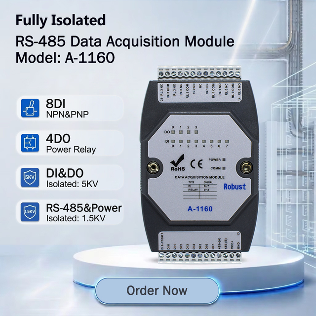 Modbus RTU Isolated IO Module with 8DI and 4DO Relay (A-1160)