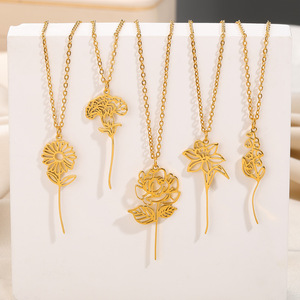 Collier simple <span class=keywords><strong>en</strong></span> acier inoxydable avec fleur de décembre pendentif fleur d'anniversaire collier souvenir bijoux - Product Image 1