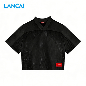 T-shirt Lancai pas cher pour homme, 100 % polyester, col en V, coupe ample, séchage rapide, manches courtes, maillot en maille imprimé - Product Image 1