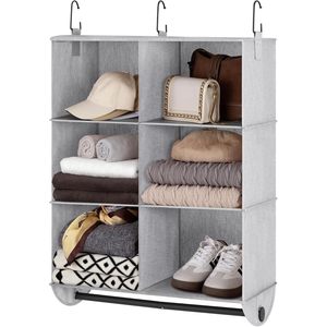 Hanging Closet Organizer 6 Section Fabric <b>Storage</b> With Metal Rod For Bedroom Clothing Organization Foldable Rectangular Design - Product Image 1